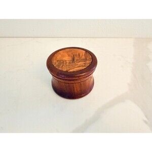 Vintage Signed Lindsay Dunn Round Wood Box w/Lid Marked Red CedarBlackwood Inlay